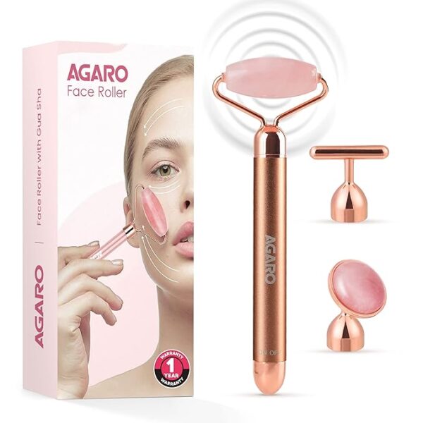 AGARO 3-In-1 Electric Rose Quartz Face Roller